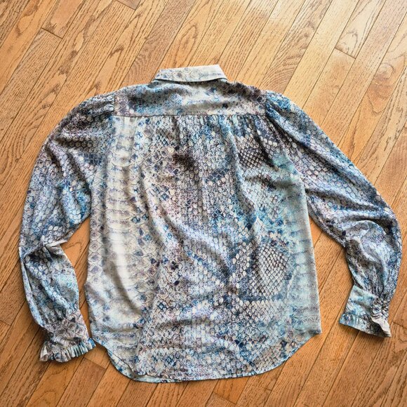 7 For All Mankind Ruffle Cuff Blouse in Pink Snake Print Cuffed Blouse Small - Picture 7 of 12